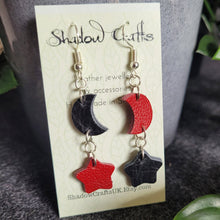 Load image into Gallery viewer, Leather Moon and Stars Drop Earrings - Lots of Colour Combinations - Shadow Crafts