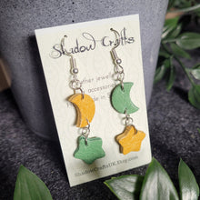 Load image into Gallery viewer, Leather Moon and Stars Drop Earrings - Lots of Colour Combinations - Shadow Crafts