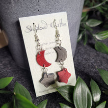 Load image into Gallery viewer, Leather Moon and Stars Drop Earrings - Lots of Colour Combinations - Shadow Crafts