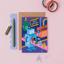 Load image into Gallery viewer, Greetings Card - Robot Workshop Birthday Card - Mifkins