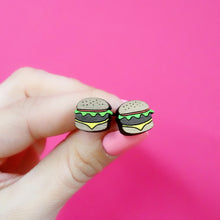 Load image into Gallery viewer, Burger Stud Earrings - Wooden Earrings - Silly Loaf