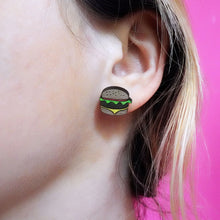 Load image into Gallery viewer, Burger Stud Earrings - Wooden Earrings - Silly Loaf