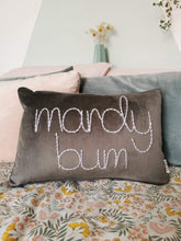 Load image into Gallery viewer, Embroidered Velvet Cushion - Mardy Bum - JordanLovellA