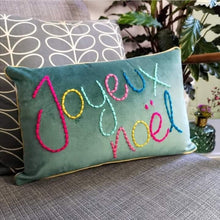 Load image into Gallery viewer, Embroidered Velvet Cushion - Joyeux Noel - Christmas Gift Idea - JordanLovellA