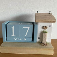 Load image into Gallery viewer, Perpetual Calendar with Wooden Cottage - Blue - Tina's Lovely Creations