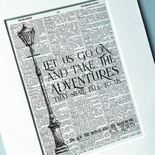 Load image into Gallery viewer, Print with a quote and vintage-style street lamp on a white background