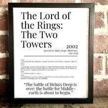 Load image into Gallery viewer, Movie Dictionary Description Quote Prints - The Lord Of The Rings - The Two Towers - Movie Prints by Zwag