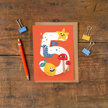 Load image into Gallery viewer, Age Five Crazy Critters Greeting Card - 5th Birthday - Emily Nash Illustration
