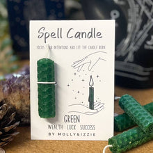 Load image into Gallery viewer, Spell Candle - Green - Wealth, Luck, Success - By Molly&Izzie