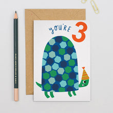 Load image into Gallery viewer, Greetings Card - 3rd Birthday - Tortoise Age 3 Card - Mifkins