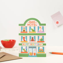 Load image into Gallery viewer, Greetings Card - Playful Bug Hotel - Die Cut Birthday Card for Kids with Cute Critters - Mifkins