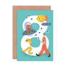 Load image into Gallery viewer, Age Eight Crazy Critters Greeting Card - 8th Birthday Card - Emily Nash Illustration