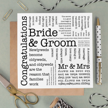 Load image into Gallery viewer, Greetings Card - Bride & Groom / Wedding Card - Word Cloud Mr and Mrs Card - Coulson Macleod