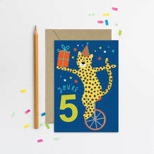 Load image into Gallery viewer, Greetings Card - You're 5 - Leopard Age 5 Card - Fifth Birthday - Mifkins