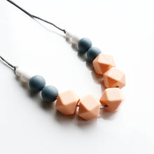 Load image into Gallery viewer, Teething Necklace - Peach/ Grey/ White - Geometric Silicone Bead Teething Jewellery - Mama Knows