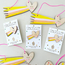 Load image into Gallery viewer, Heart Comet Wooden Pin Badge - Squirrelbandit