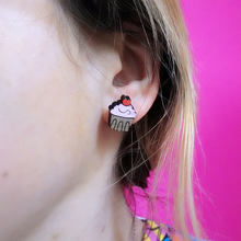 Load image into Gallery viewer, Wooden Stud Earrings - Cupcakes - Silly Loaf