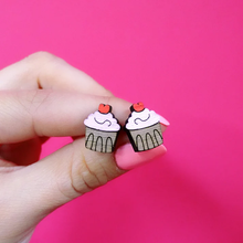 Load image into Gallery viewer, Wooden Stud Earrings - Cupcakes - Silly Loaf