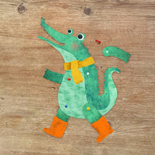Load image into Gallery viewer, Crocodile Split Pin Puppet A5 Birthday Greeting Card - Make your own Crocodile Puppet - Emily Nash Illustration