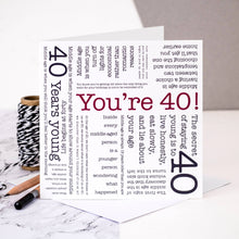 Load image into Gallery viewer, 40th Birthday Card - Word Cloud - Being Forty Quotes - Coulson Macleod