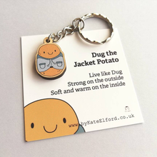 Load image into Gallery viewer, Wooden Keyring - Dug The Jacket Potato - Cute mini key ring - By Kate Elford