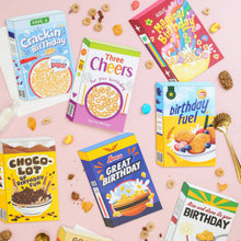 Load image into Gallery viewer, Greetings Card - Three Cheers Retro Cereal Box Birthday Card - Ricicle