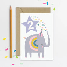 Load image into Gallery viewer, Greetings Card - Second Birthday - Purple Elephant 2nd Birthday Card - Mifkins