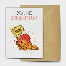 Load image into Gallery viewer, Wildflower Seed Paper Plantable Greetings Card - You're Dino-mite - Dinosaur Puns - The Seed Card Company