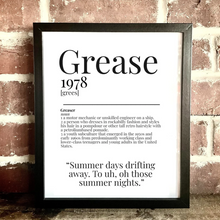 Load image into Gallery viewer, Movie Dictionary Description Quote Print - Grease - Movie Prints by Zwag