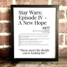 Load image into Gallery viewer, Movie Dictionary Description Quote Print - Star Wars Episode IV: A New Hope - Movie Prints by Zwag
