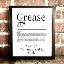 Load image into Gallery viewer, Movie Dictionary Description Quote Print - Grease - Movie Prints by Zwag