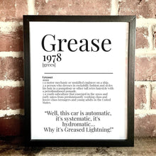 Load image into Gallery viewer, Movie Dictionary Description Quote Print - Grease - Movie Prints by Zwag