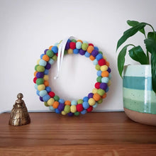 Load image into Gallery viewer, Rainbow Felt Ball Wreath - Useless Buttons