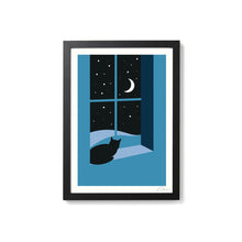 Load image into Gallery viewer, Watching through the Night Screenprint - Cat print in 2 sizes - Or8 Design
