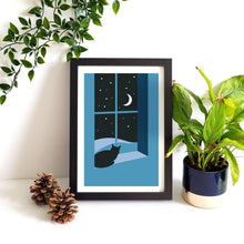 Load image into Gallery viewer, Watching through the Night Screenprint - Cat print in 2 sizes - Or8 Design