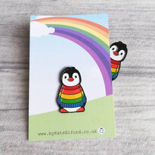 Load image into Gallery viewer, Enamel Pin - Rainbow Jumper Penguin - Positive Pin - By Kate Elford
