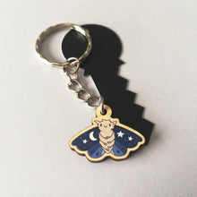 Load image into Gallery viewer, Wooden Keyring - Moth - In the darkness look for the light - Cute mini key ring - By Kate Elford