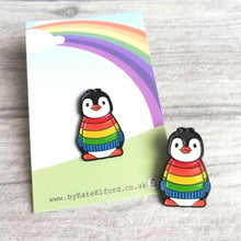 Load image into Gallery viewer, Enamel Pin - Rainbow Jumper Penguin - Positive Pin - By Kate Elford