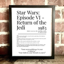 Load image into Gallery viewer, Movie Dictionary Description Quote Print - Star Wars: Episode VI – Return of the Jedi - Movie Prints by Zwag