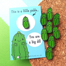 Load image into Gallery viewer, Enamel Pin - Little Pickle - Big Dill - Positive Pickle Pin - By Kate Elford