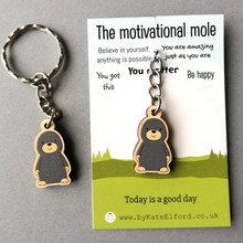 Load image into Gallery viewer, Wooden Keyring - The Motivational Mole - Cute key ring - By Kate Elford
