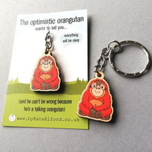 Load image into Gallery viewer, Wooden Keyring - The Optimistic Orangutan - Cute mini key ring - By Kate Elford