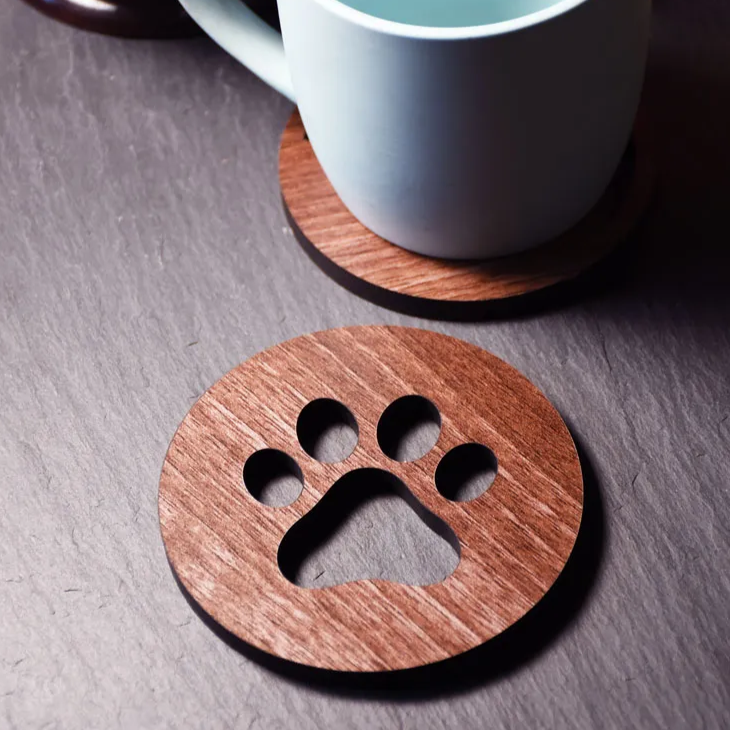 Paw Print - Wooden lasercut coaster - Allmappedout