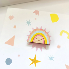 Load image into Gallery viewer, Rainbow Wooden Pin Badge - Squirrelbandit