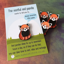 Load image into Gallery viewer, Enamel Pin - The Restful Red Panda - Positive Pin - By Kate Elford
