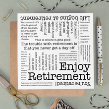 Load image into Gallery viewer, Greetings Card - Enjoy Retirement - Word Cloud Retirement Quotes - Retirement Card - Coulson Macleod