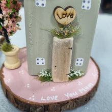 Load image into Gallery viewer, Love You Mum Blossom Tree Wooden Cottage - Green Cottage/Pink Base - Tina's Lovely Creations