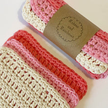 Load image into Gallery viewer, Cotton face cloths - crochet washcloths - Coral, Pink, White - Robins and Rainbows