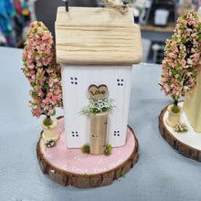 Load image into Gallery viewer, Love You Mum Blossom Tree Wooden Cottage - White Cottage/Pink Base - Tina's Lovely Creations