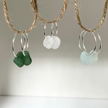 Load image into Gallery viewer, Sea Glass Sleeper Hoop Earrings - 25mm - Sterling Silver - various colours - Fayth Seaglass